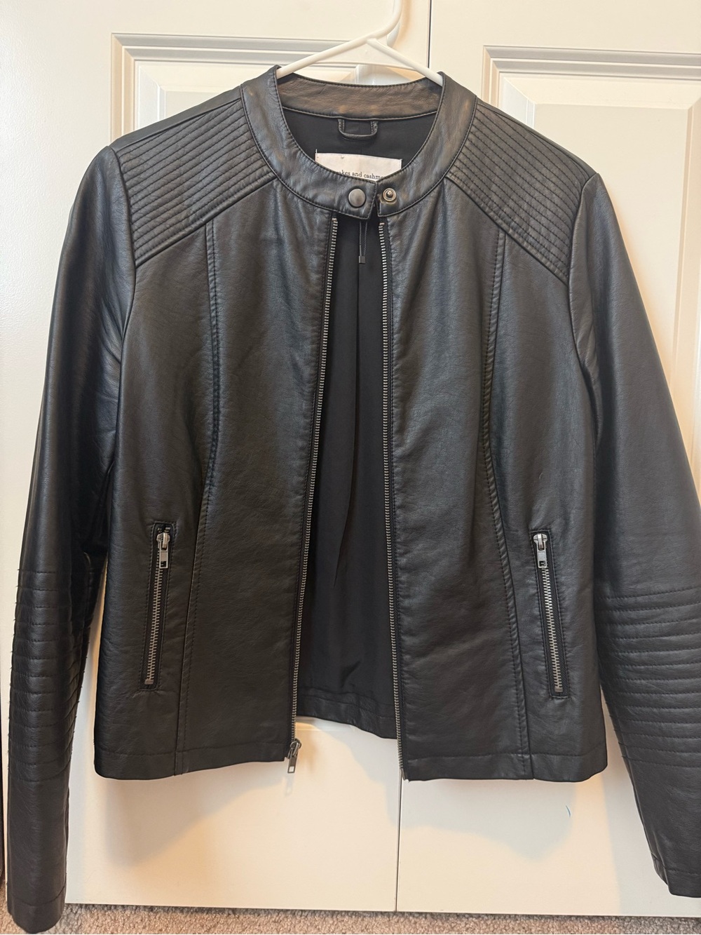Classic Black Quilted-Detail Leather Jacket